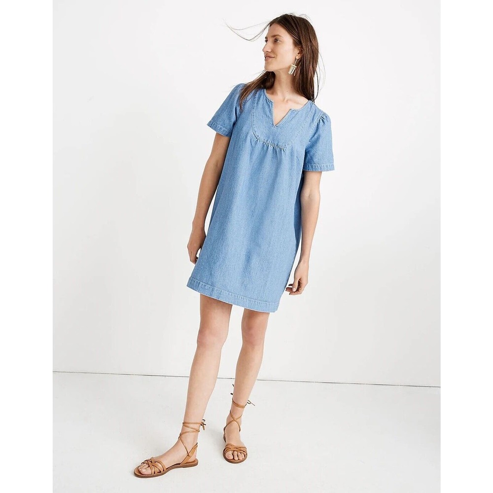 Madewell Denim Popover Swing Dress in Newsom Wash Linen Blend Size XS